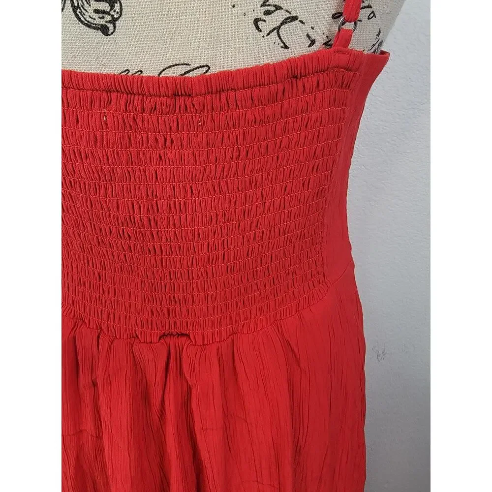Abercrombie & Fitch Maxi Dress Medium Tall MT Button Front Red Cottage Bohemian